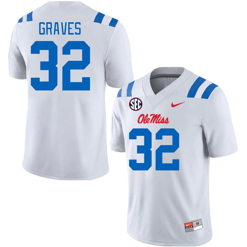 Men #32 Chris Graves Ole Miss Rebels 2024 New Uniforms College Football Jerseys Stitched-White